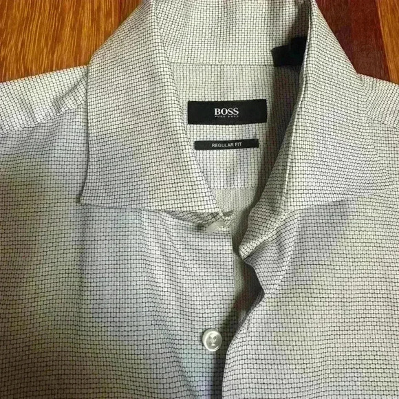 Boss | Men’s dress shirt  size 39, 15.5 neck white grey pattern - Picture 4 of 5